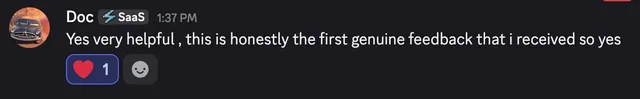 Founder testimonial screenshot from a completed BetaBloom review